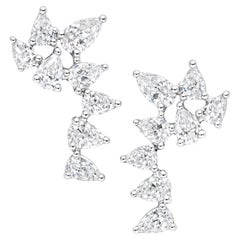 Natural Diamond Ear Climber Earrings 0.77 Carats Trillion Cut 18K White Gold