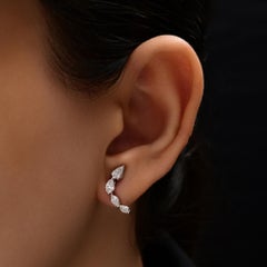 Natural Diamond Ear Climber Earrings 0.96 Carats Multi Shape 18K White Gold