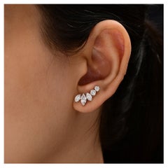 Natural Diamond Ear Climber Earrings 1.87 Carats Marquise Cut 18K White Gold