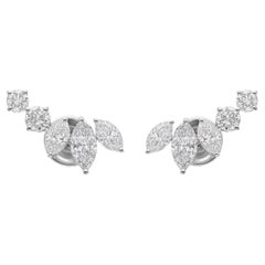 Natural Diamond Ear Climber Earrings 1.87 Carats Marquise Cut 18K White Gold