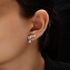 Natural Diamond Ear Climber Earrings 2.19 Carats Mixed Cut 18K White Gold