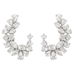 Natural Diamond Ear Climber Earrings 2.72 Carats in 14K White Gold