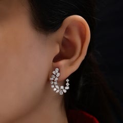 Natural Diamond Ear Climber Earrings 2.72 Ct 18K White Gold Statement Diamond
