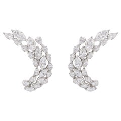 Natural Diamond Ear Climber Earrings 2.76 Carats 14K White Gold Marquise Cut