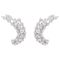 Natural Diamond Ear Climber Earrings 2.76 Carats in 18K White Gold