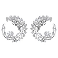 Natural Diamond Ear Climber Earrings 9.08 Carats in 18K White Gold