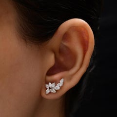 Natural Diamond Ear Climber Earrings in 18K White Gold 1.28 Carats