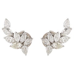 Natural Diamond Ear Climber Earrings in 18K White Gold 1.28 Carats