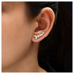 Natural Diamond Ear Climber Earrings in 18K White Gold 1.64 Carats