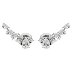 Natural Diamond Ear Climber Earrings in 18K White Gold 1.64 Carats