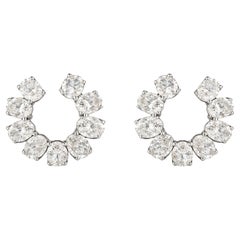 Natural Diamond Ear Climber Hoop Earrings 7.80 Carats Oval Cut 18K White Gold