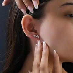 Natural Diamond Ear Climber Stud Earrings 0.70 Carats Pear Cut 18K White Gold