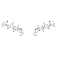 Natural Diamond Ear Climber Stud Earrings 0.70 Carats Pear Cut 18K White Gold