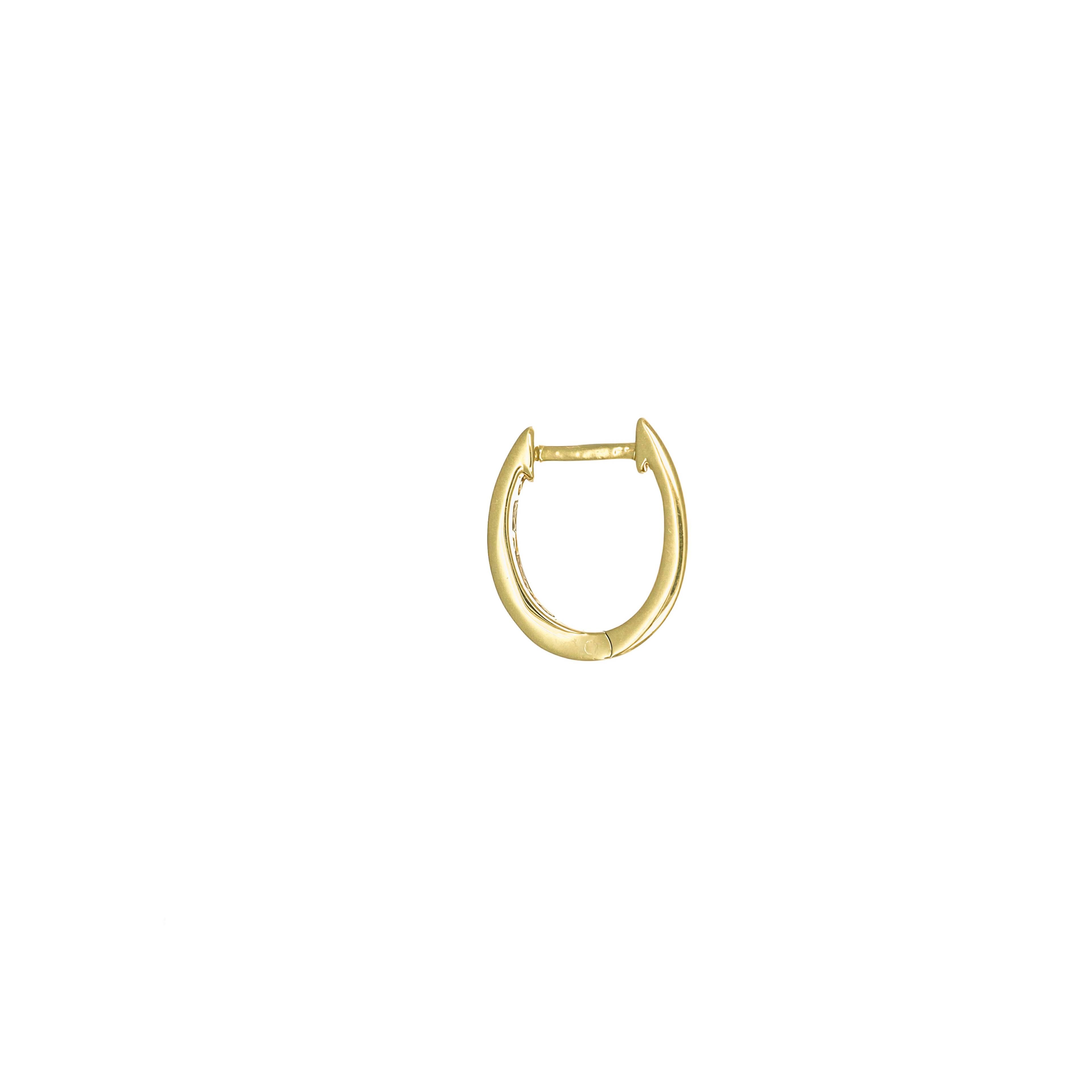 Introducing the epitome of minimalistic beauty, our 18KT Gold Round Diamond Half Hoop Huggies with Bezel detailing are a radiant expression of refined elegance. 

Crafted with meticulous attention to detail, these huggie earrings redefine the notion