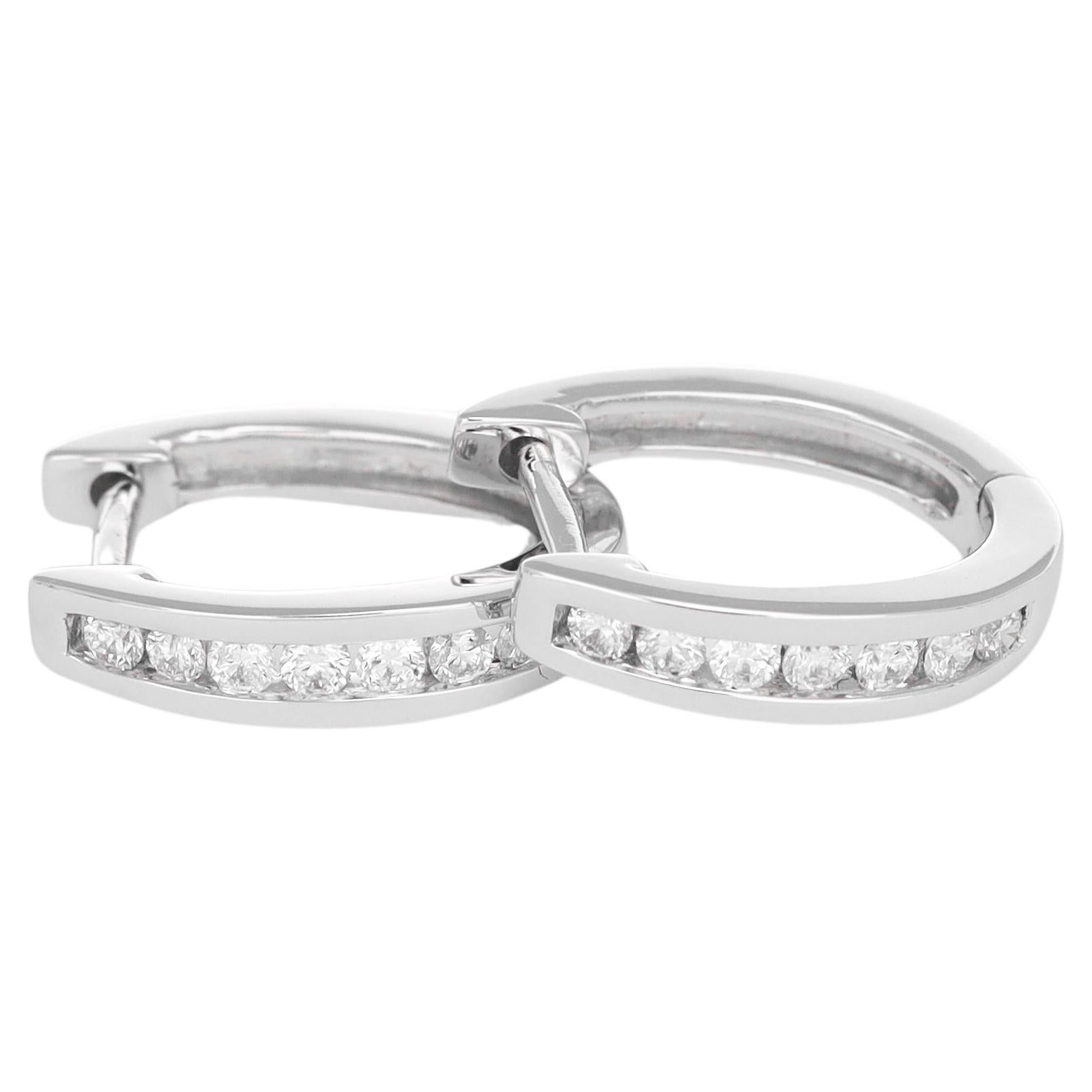 Natural Diamond Earring 0.27 cts 18 KT White Gold Hoop Earring  For Sale