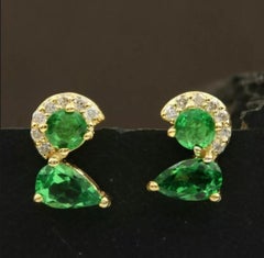 Boucle d'oreille diamant naturel Or 14k Tsavorite Garnet Minimalist Stud Drop Earring.