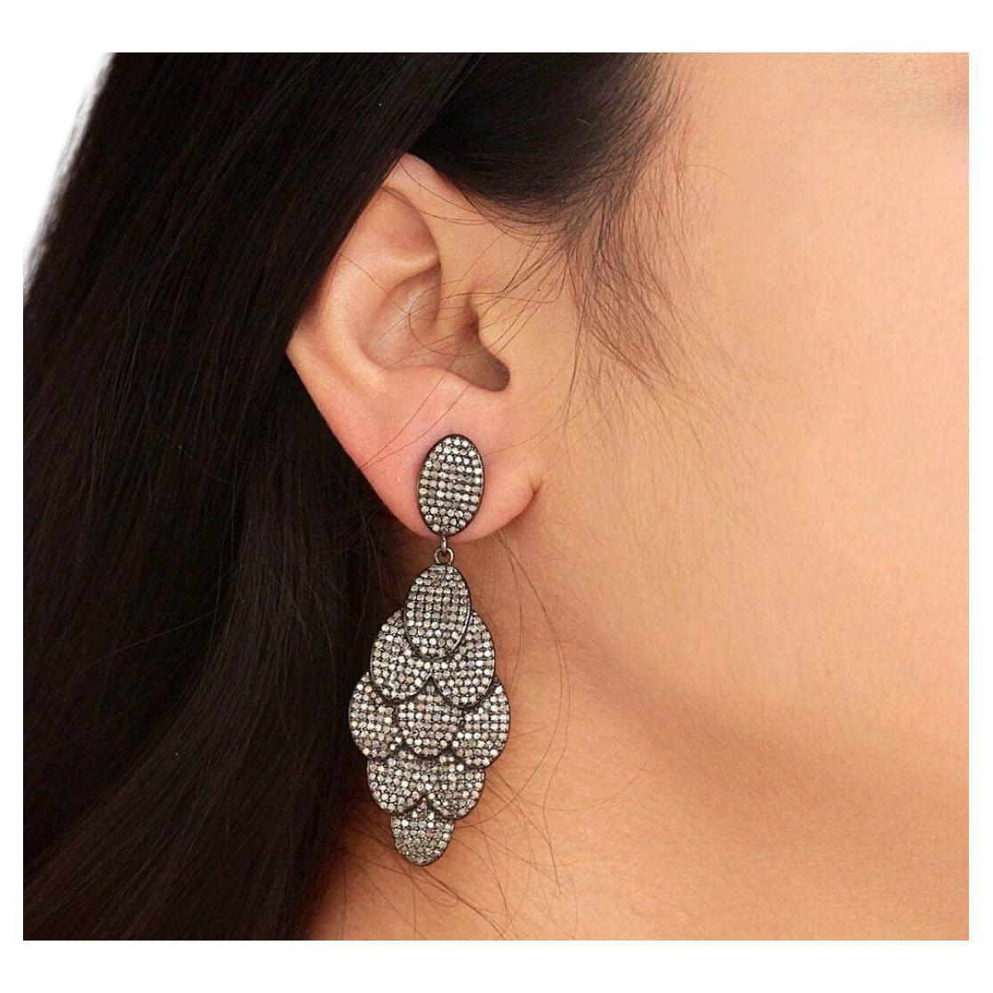 Natural Diamond Earring Handmade Dangle Earring 925 Sterling Silver Jewelry Gift