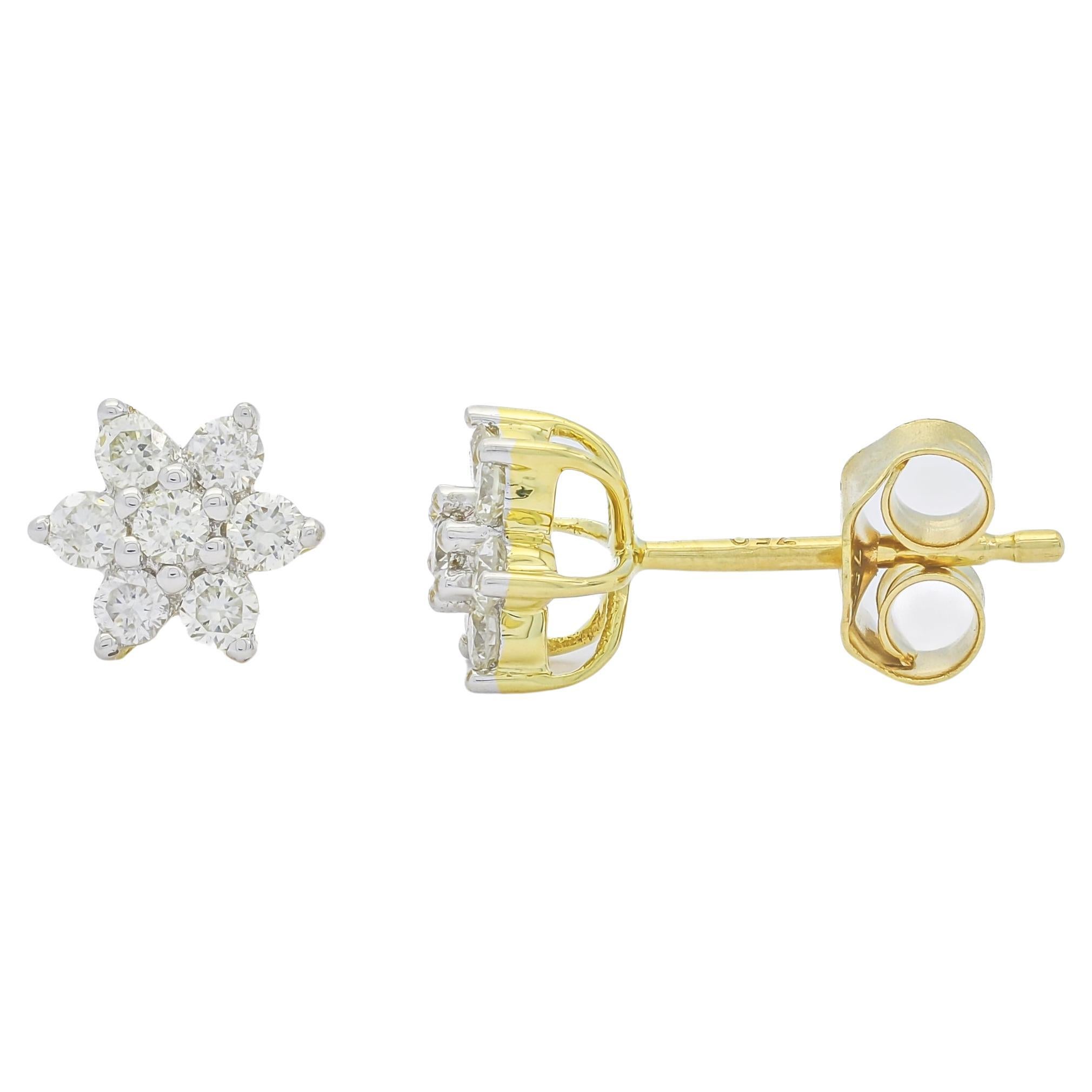 Clous d'oreilles simples en or jaune 18 carats avec diamants naturels 0,26 carat 