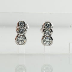 Natural Diamond Earrings 14k White Gold .90 TDW Three Stones