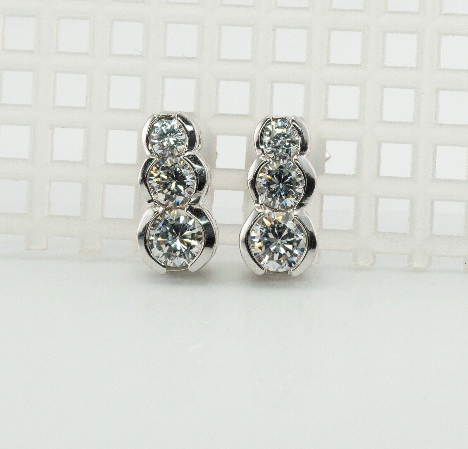 Natural Diamond Earrings 14k White Gold .90 TDW Three Stones In Good Condition For Sale In East Brunswick, NJ
