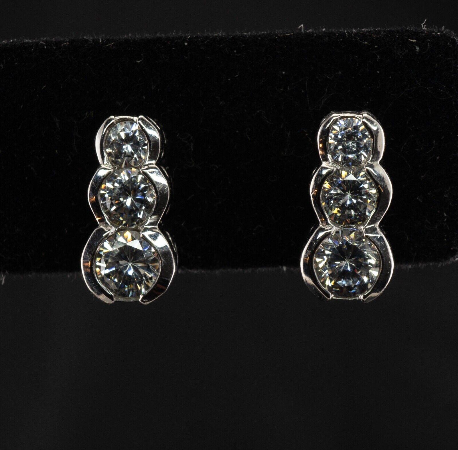 Natural Diamond Earrings 14k White Gold .90 TDW Three Stones For Sale 3