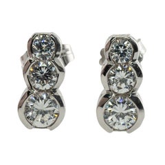 Natural Diamond Earrings 14k White Gold .90 TDW Three Stones