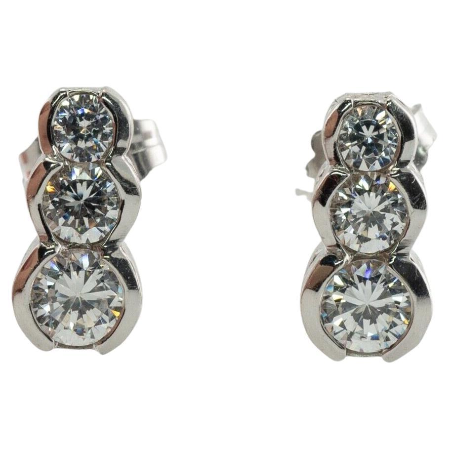 Natural Diamond Earrings 14k White Gold .90 TDW Three Stones For Sale