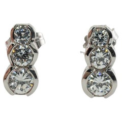 Natural Diamond Earrings 14k White Gold .90 TDW Three Stones