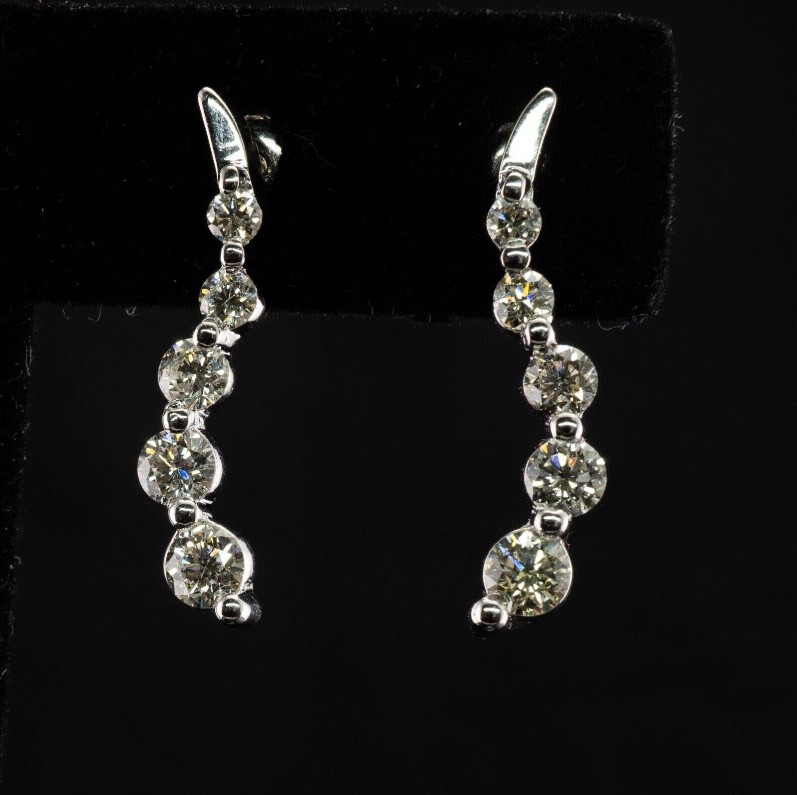 Natural Diamond Earrings 14K White Gold Dangle Bubbles In Good Condition For Sale In East Brunswick, NJ