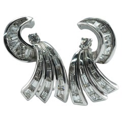 Natural Diamond Earrings 14K White Gold Omega Locks Art Deco