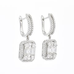 Natural Diamond Earrings 1.92 cts 18 Karat White Gold Drop Dangler Earrings
