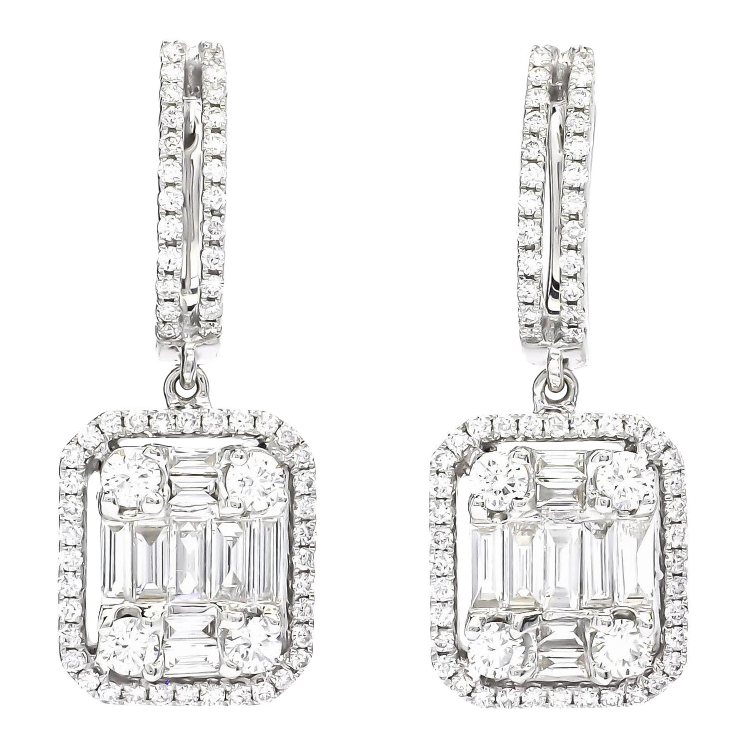 Pendientes de diamantes naturales 1,92 cts Pendientes colgantes de oro blanco de 18 quilates