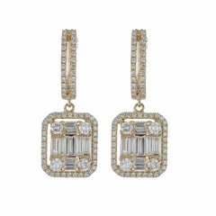Natural Diamond Earrings 2.01 cts 18 Karat Yellow Gold Drop Dangler Earrings