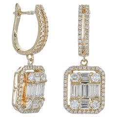 Natural Diamond Earrings 2.01 cts 18 Karat Yellow Gold Drop Dangler Earrings