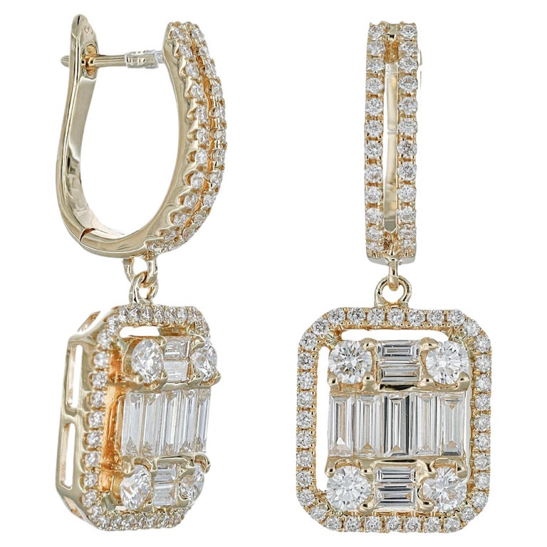 Boucles D'oreilles Pendantes En Or Jaune 14 Carats Avec Diamant Naturel - Dormeuses - Neuves
