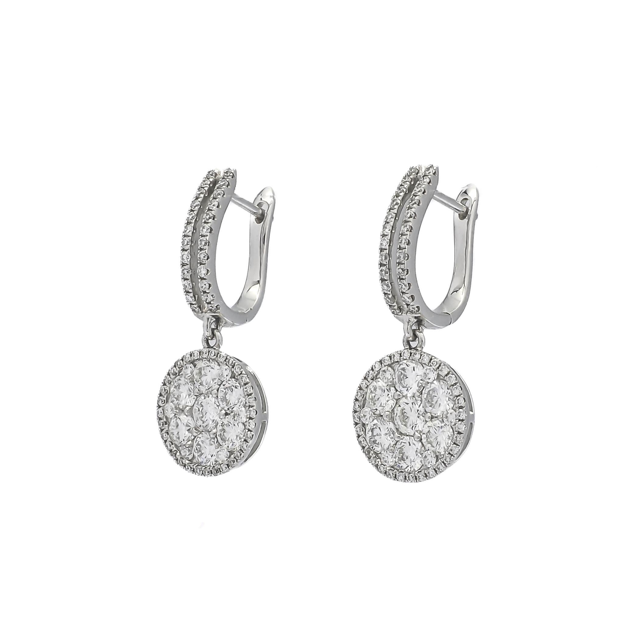 Modern Natural Diamond Earrings 2.46 cts 18 Karat White Gold Statement Drop Danglers  For Sale
