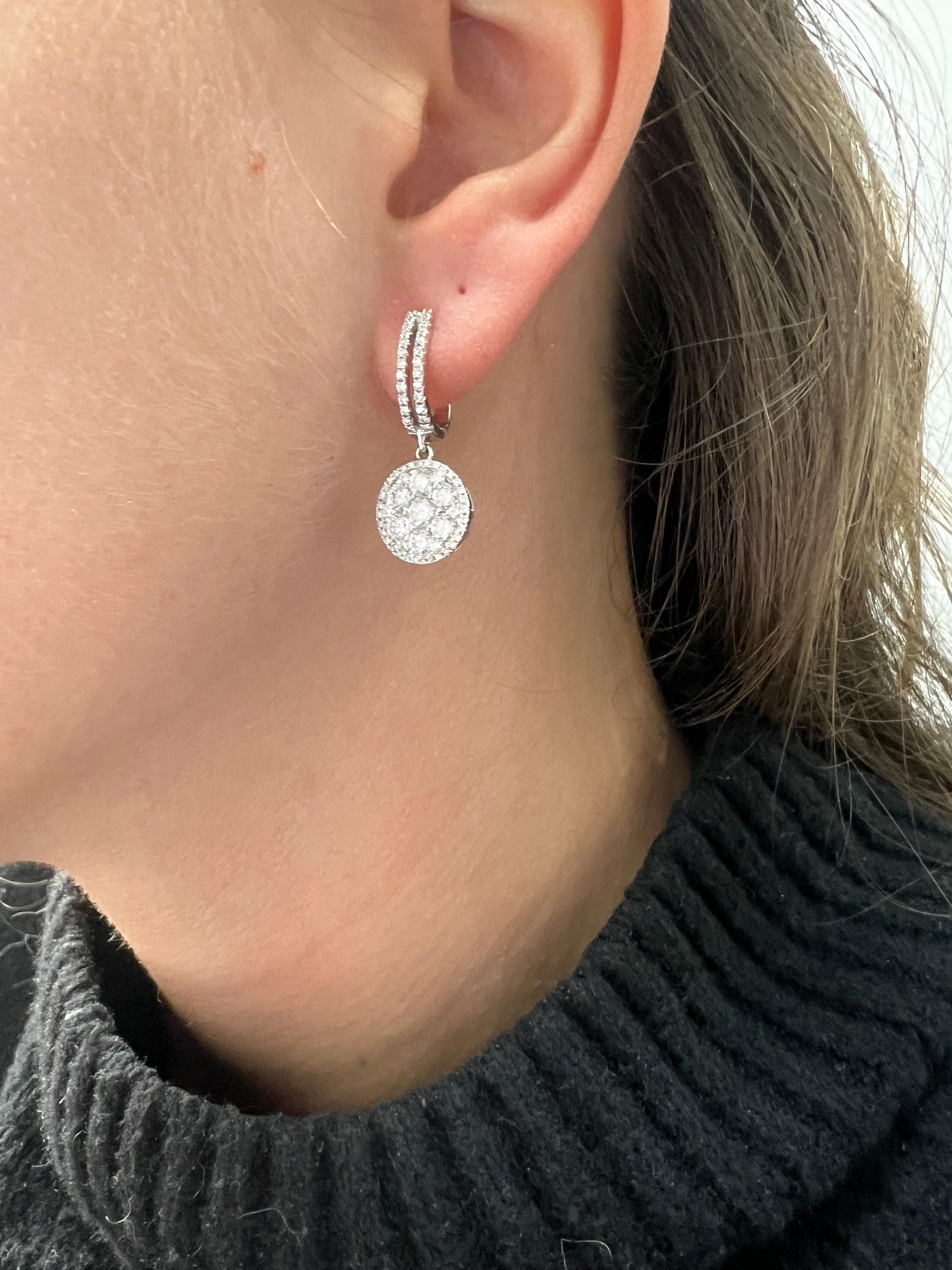 Women's or Men's Natural Diamond Earrings 2.40 cts 18 Karat White Gold Statement Drop Danglers  For Sale