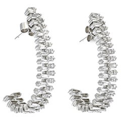 Natural Diamond Earrings 4.12 ct 18KT White Gold Half Hoop Earrings
