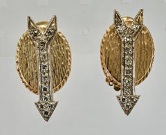 Natural Diamond Earrings Arrow 14K Gold Geometric Vintage