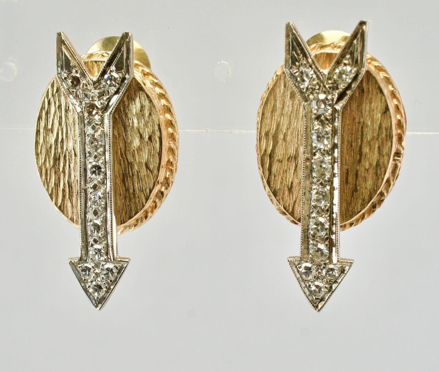 Natural Diamond Earrings Arrow 14K Gold Geometric Vintage In Good Condition For Sale In East Brunswick, NJ