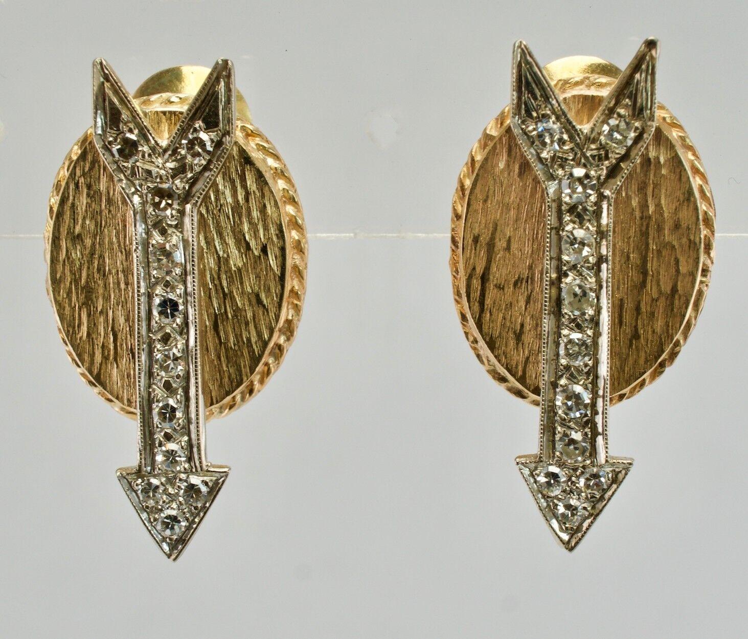 Natural Diamond Earrings Arrow 14K Gold Geometric Vintage For Sale 1