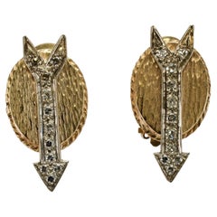 Natural Diamond Earrings Arrow 14K Gold Geometric Vintage