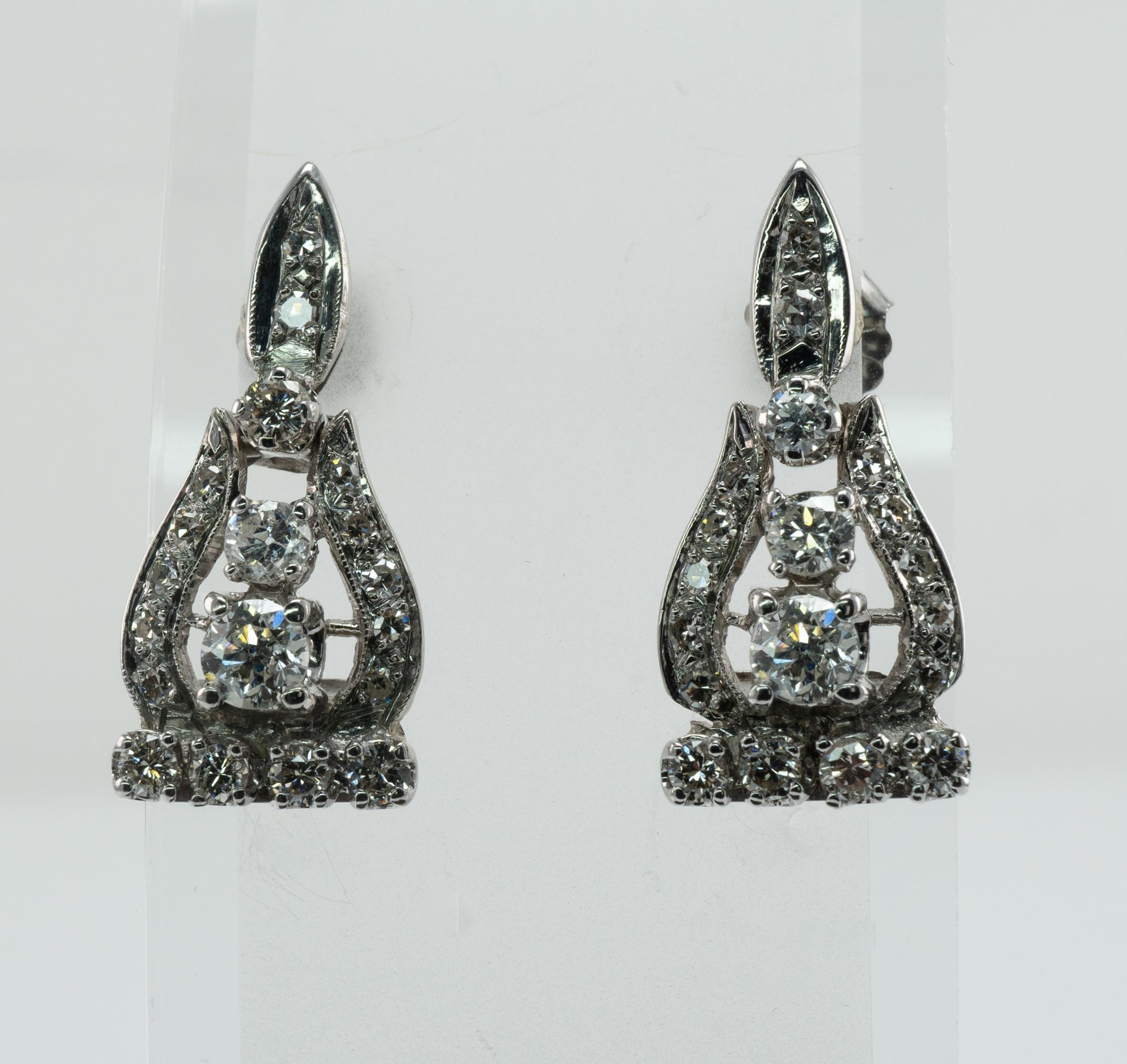 Women's Natural Diamond Earrings Drop 14K White Gold 1.72 ct For Sale