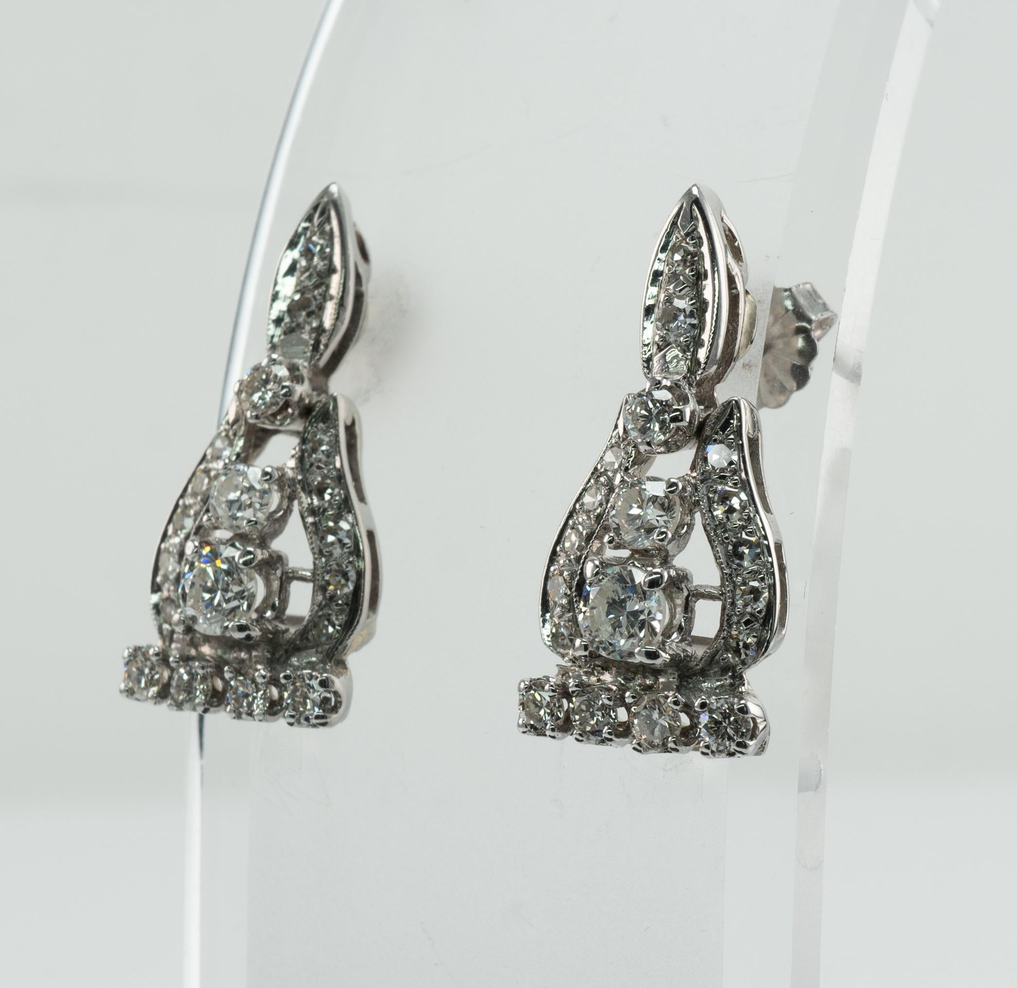 Boucles d'oreilles en diamant naturel goutte d'eau en or blanc 14K 1,72 ct  en vente 1