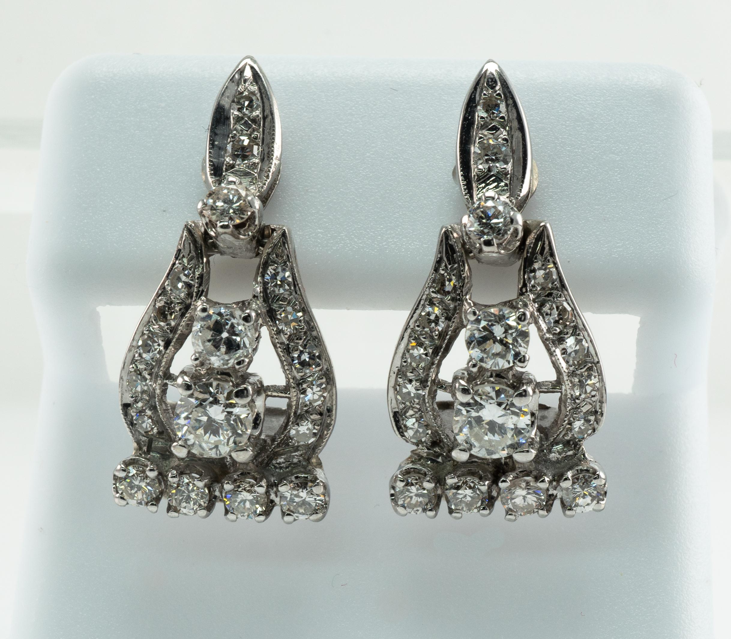 Natural Diamond Earrings Drop 14K White Gold 1.72 ct For Sale 2