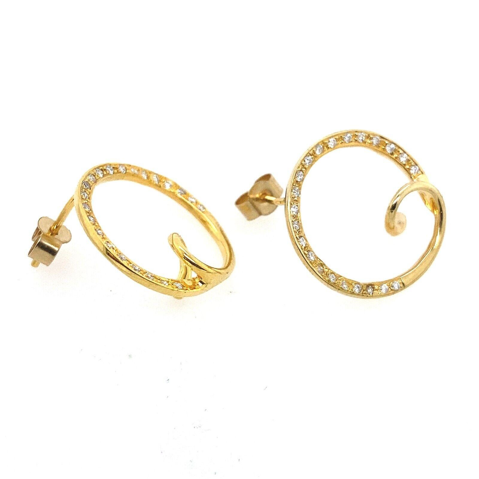 Round Cut Natural Diamond Earrings, Set With 0.25ct in 18ct Yellow Gold For Sale