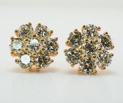 Natural Diamond Earrings Studs 14K Gold Cluster 4.00cts TDW