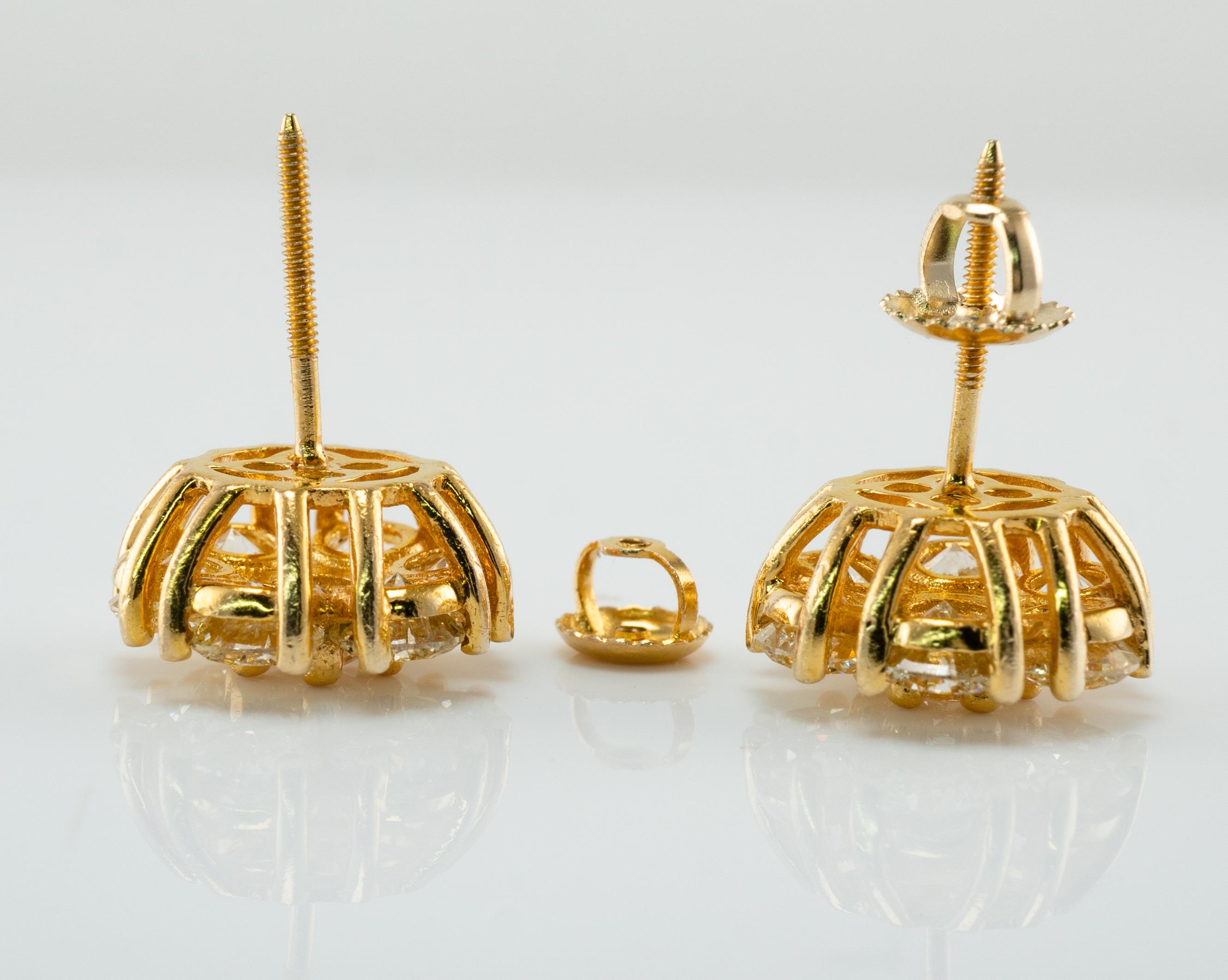 Clous d'oreilles en or 14 carats avec grappe de diamants naturels 4,00 carats TDW Pour femmes en vente