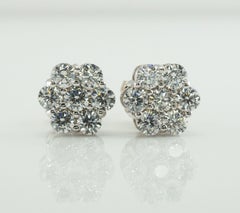 Natural Diamond Earrings Studs 14K White Gold Cluster 1.12 TDW