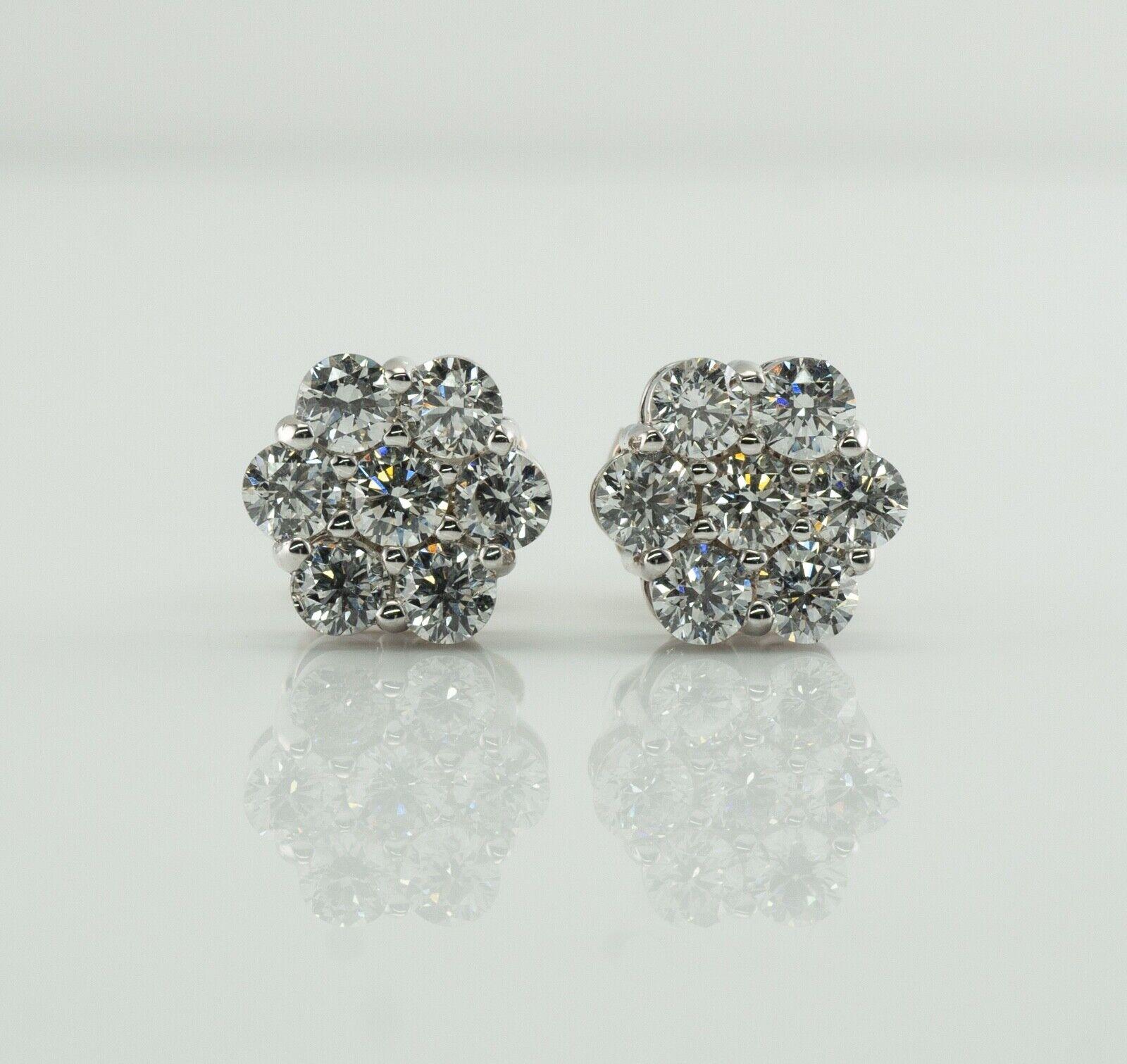 Women's Natural Diamond Earrings Studs 14K White Gold Cluster 1.12 TDW For Sale